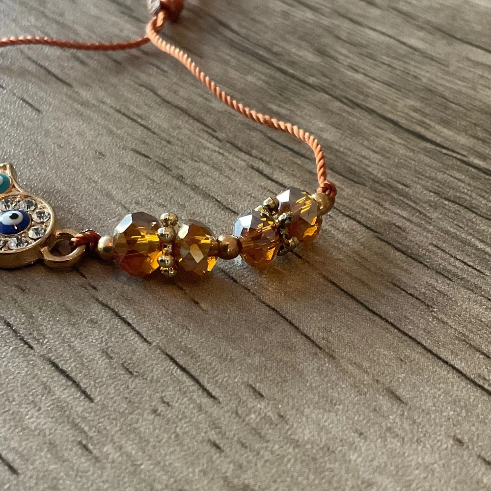 Gold Hamsa Charm Kids Bracelet with Amber Beads